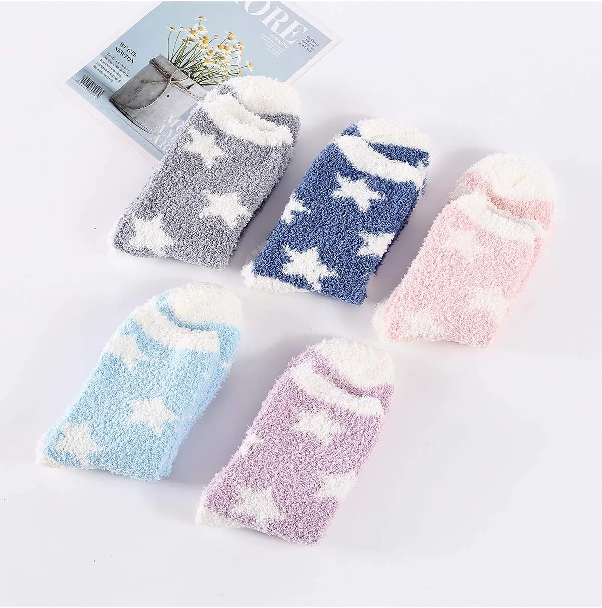 Azue Fuzzy Warm Slipper Socks Women Super Soft Microfiber Cozy Sleeping Socks 6 or 5 Pairs