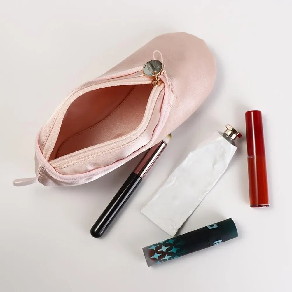 Ballet Slipper Pouch for Competition Gifts, Trip Portable Ballet Dance Shoe Makeup Bag, Dancer Lover Ballerina Slipper Pouch Bag with Butterfly Knot, Stand up Pencil Case for Little Girls(Pink)