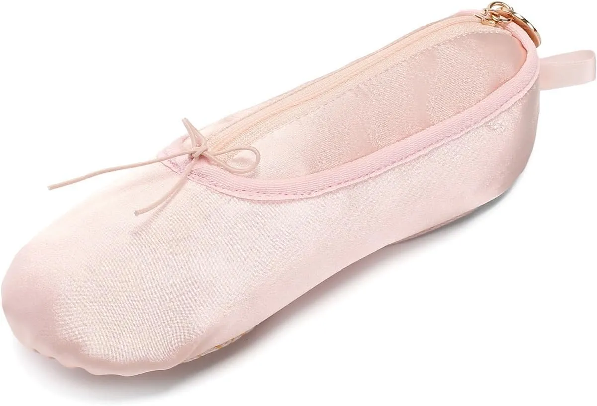 Ballet Slipper Pouch for Competition Gifts, Trip Portable Ballet Dance Shoe Makeup Bag, Dancer Lover Ballerina Slipper Pouch Bag with Butterfly Knot, Stand up Pencil Case for Little Girls(Pink)