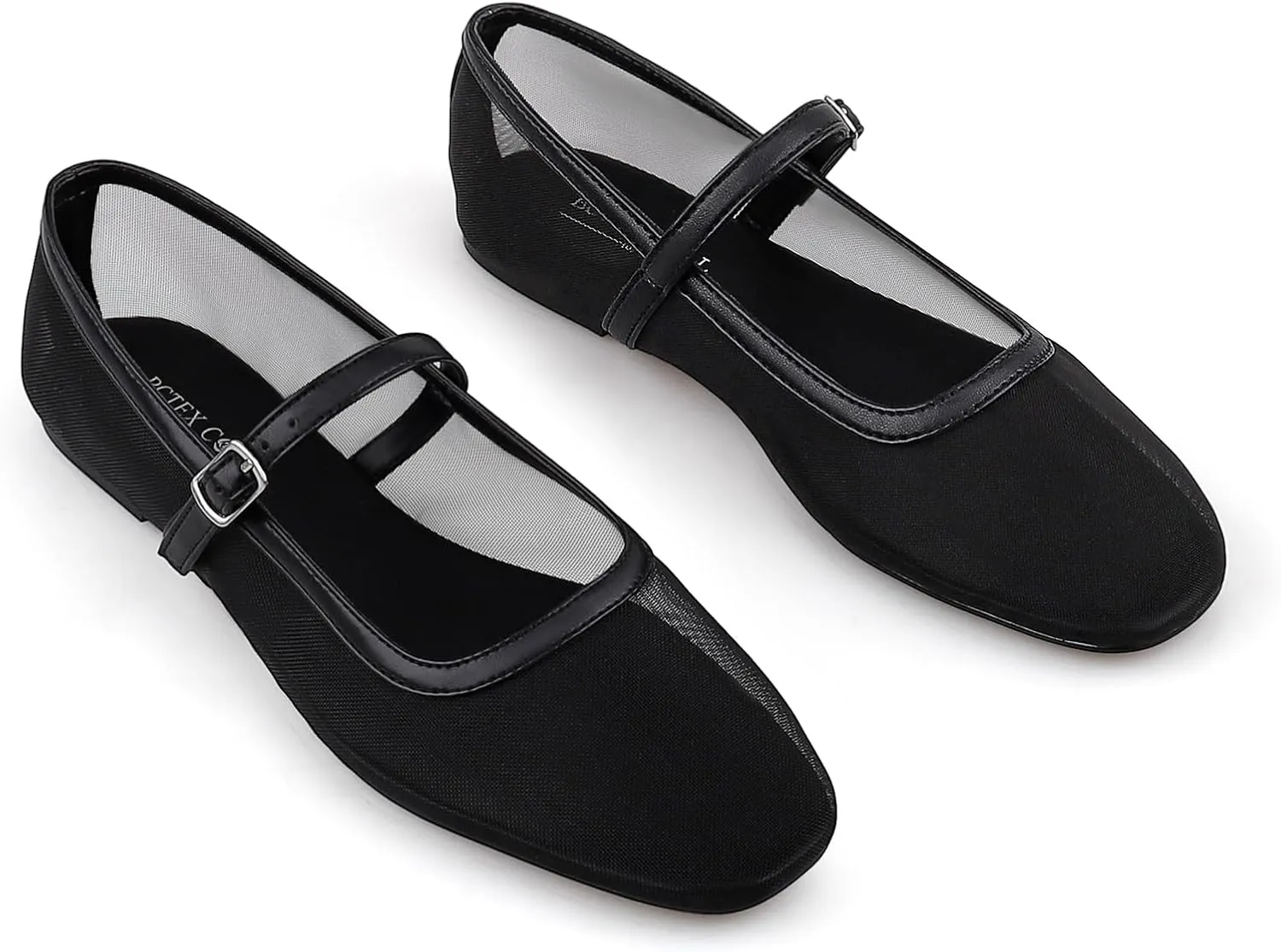 BCTEX COLL Mesh Ballet Flats Mary-Jane Ballerina Flats Square Toe Dressy Casual Shoes with Buckle Strap