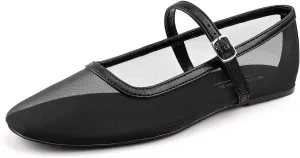 BCTEX COLL Mesh Ballet Flats Mary-Jane Ballerina Flats Square Toe Dressy Casual Shoes with Buckle Strap