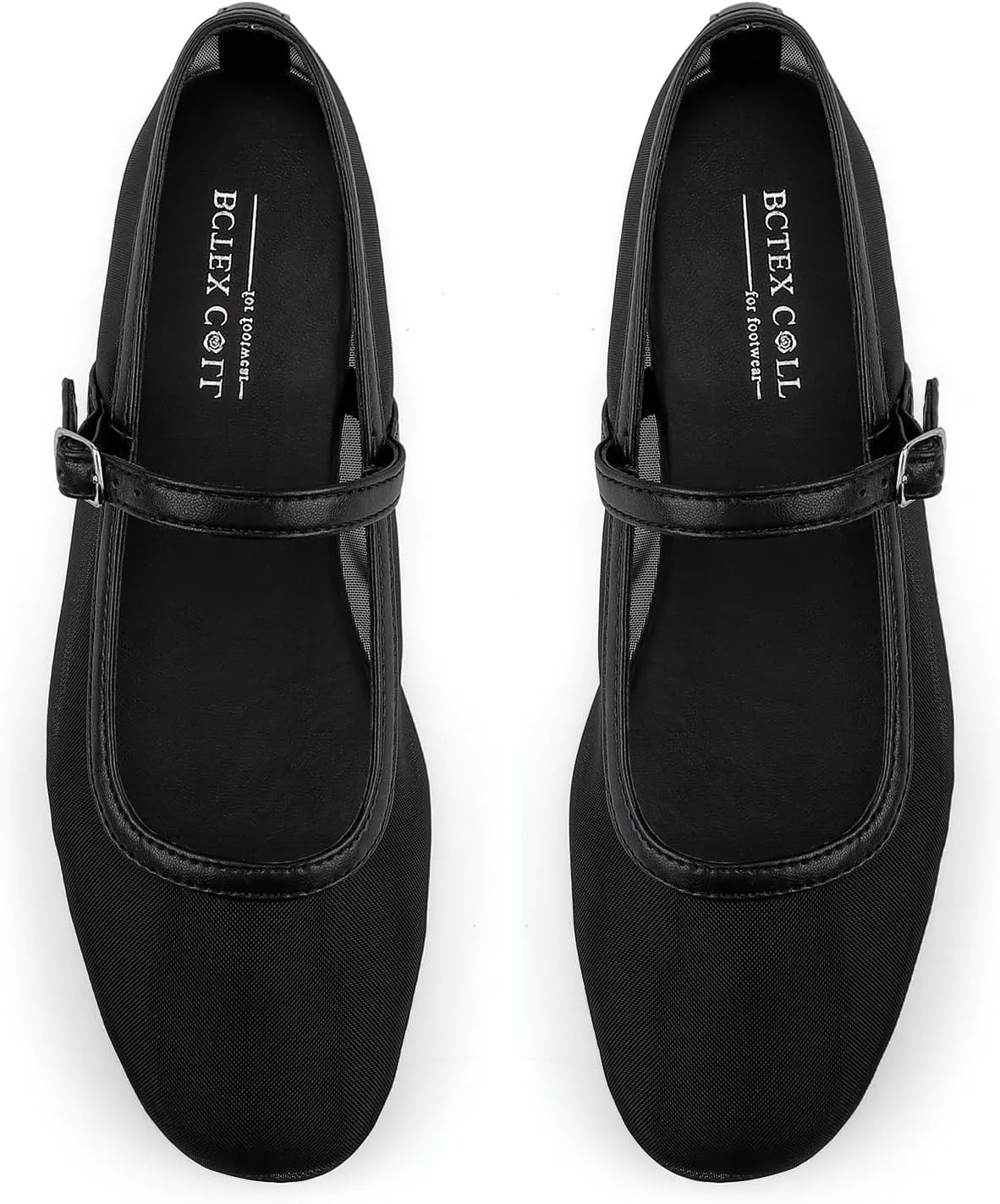 BCTEX COLL Mesh Ballet Flats Mary-Jane Ballerina Flats Square Toe Dressy Casual Shoes with Buckle Strap