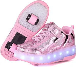 BFOEL Kids Roller Skates Light up Shoes with Double Wheel Shoes LED USB Charging Roller Sneakers for Girls Boys Birthday Christmas Day Best Gift