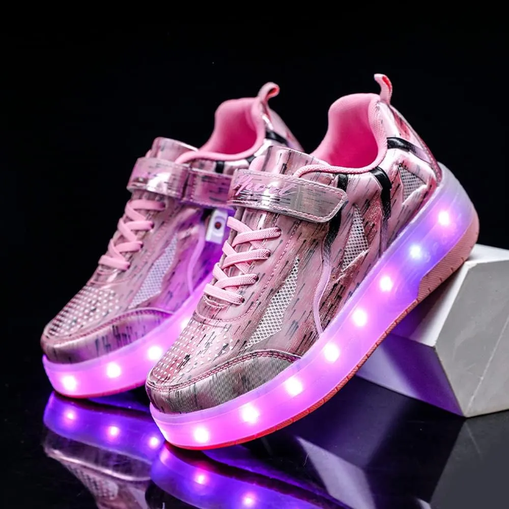 BFOEL Kids Roller Skates Light up Shoes with Double Wheel Shoes LED USB Charging Roller Sneakers for Girls Boys Birthday Christmas Day Best Gift