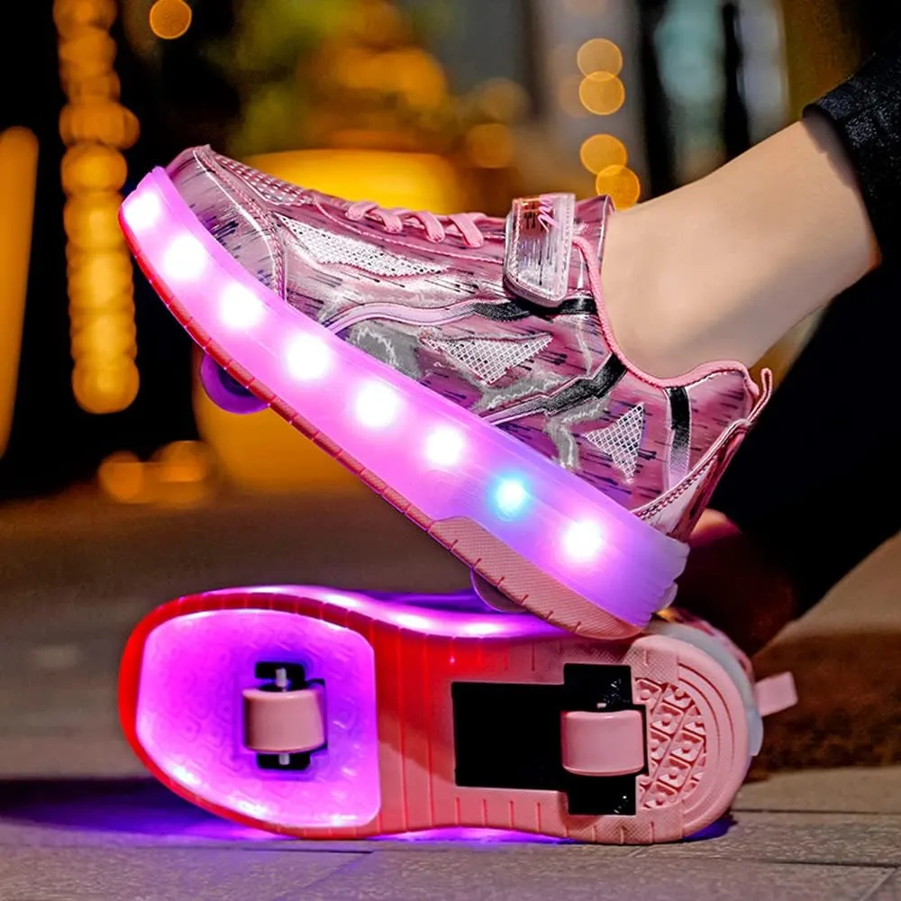 BFOEL Kids Roller Skates Light up Shoes with Double Wheel Shoes LED USB Charging Roller Sneakers for Girls Boys Birthday Christmas Day Best Gift