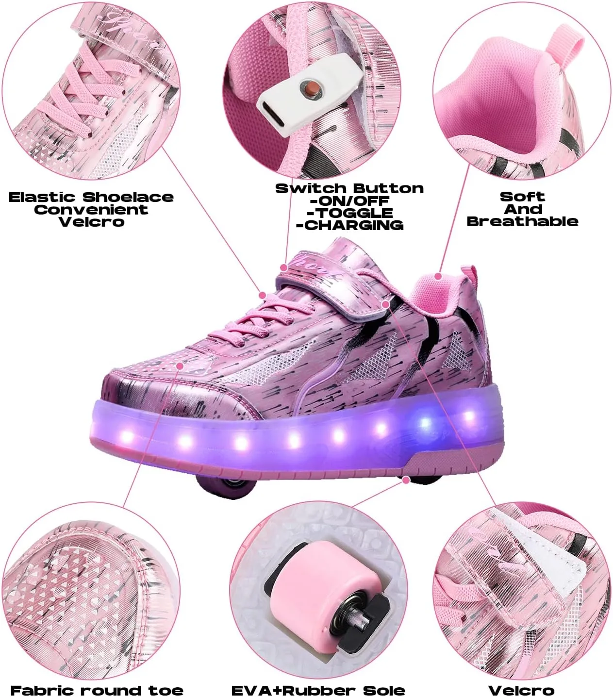 BFOEL Kids Roller Skates Light up Shoes with Double Wheel Shoes LED USB Charging Roller Sneakers for Girls Boys Birthday Christmas Day Best Gift