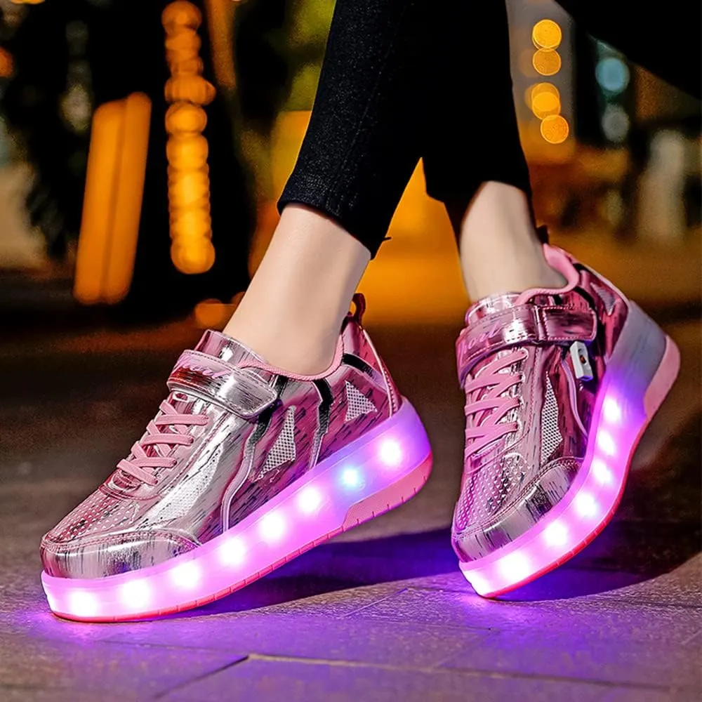 BFOEL Kids Roller Skates Light up Shoes with Double Wheel Shoes LED USB Charging Roller Sneakers for Girls Boys Birthday Christmas Day Best Gift