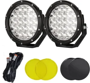 BIGLIONX Round LED Offroad Lights 7inch 2pcs 210W 32000LM LED Off Road Light Super Bright Amber Offroad Lights Driving Light Spot Light Bar with Wiring Harness IP68 for Trucks Pickup ATV UTV SUV