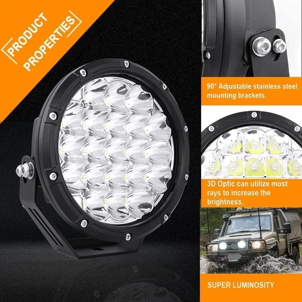 BIGLIONX Round LED Offroad Lights 7inch 2pcs 210W 32000LM LED Off Road Light Super Bright Amber Offroad Lights Driving Light Spot Light Bar with Wiring Harness IP68 for Trucks Pickup ATV UTV SUV