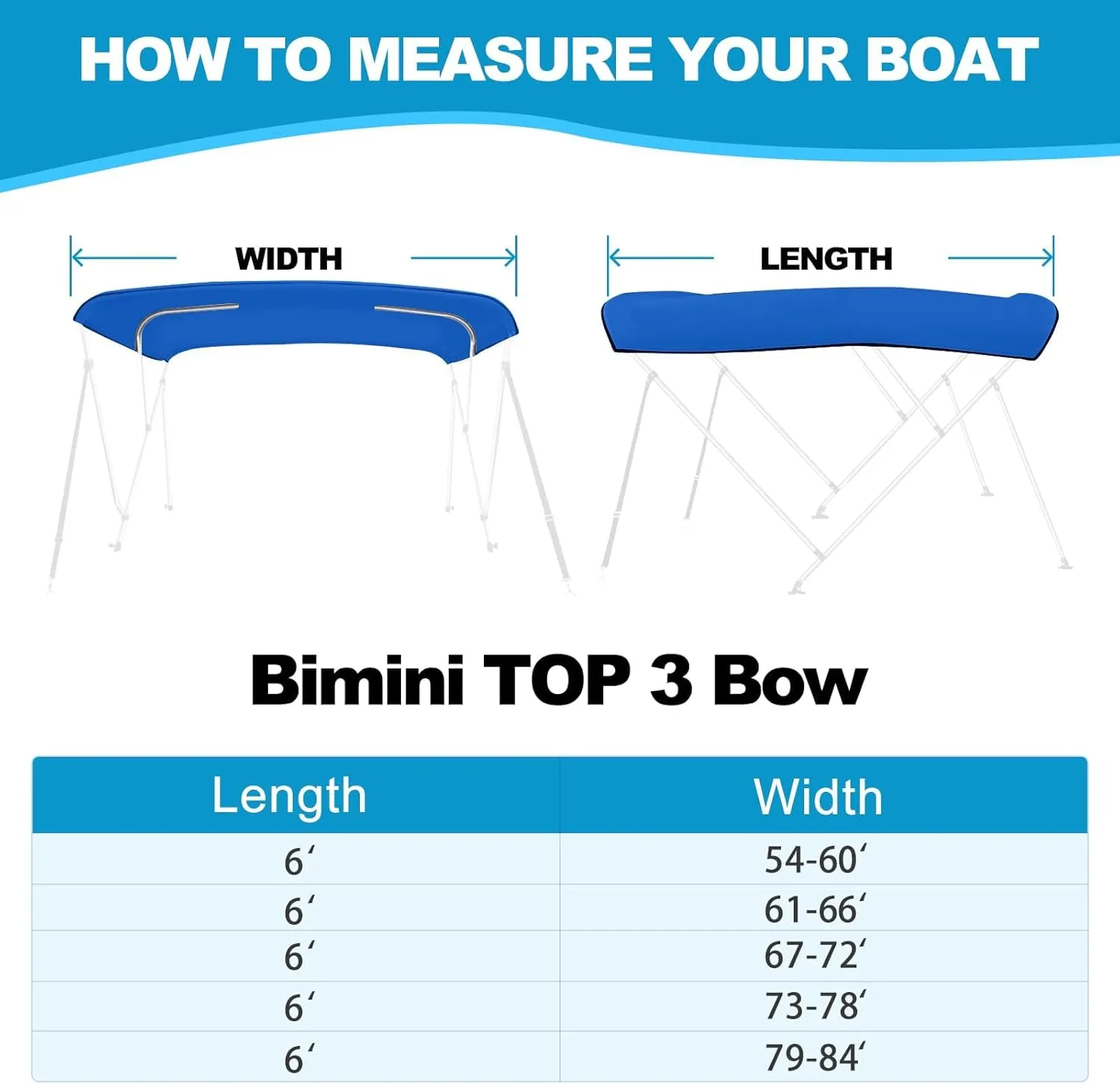 Bimini Top Replacement Canvas 900D Waterproof Bimini Top Cover Replace Canvas for Bimini Top Heavy Duty Replacement for Pontoon with Storage Bag,8'L 85"-90" W,Blue,Canvas Only