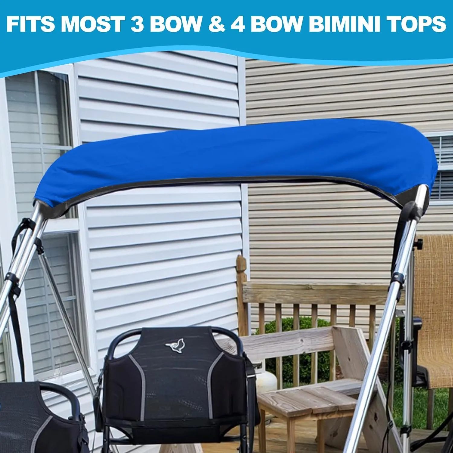 Bimini Top Replacement Canvas 900D Waterproof Bimini Top Cover Replace Canvas for Bimini Top Heavy Duty Replacement for Pontoon with Storage Bag,8'L 85"-90" W,Blue,Canvas Only