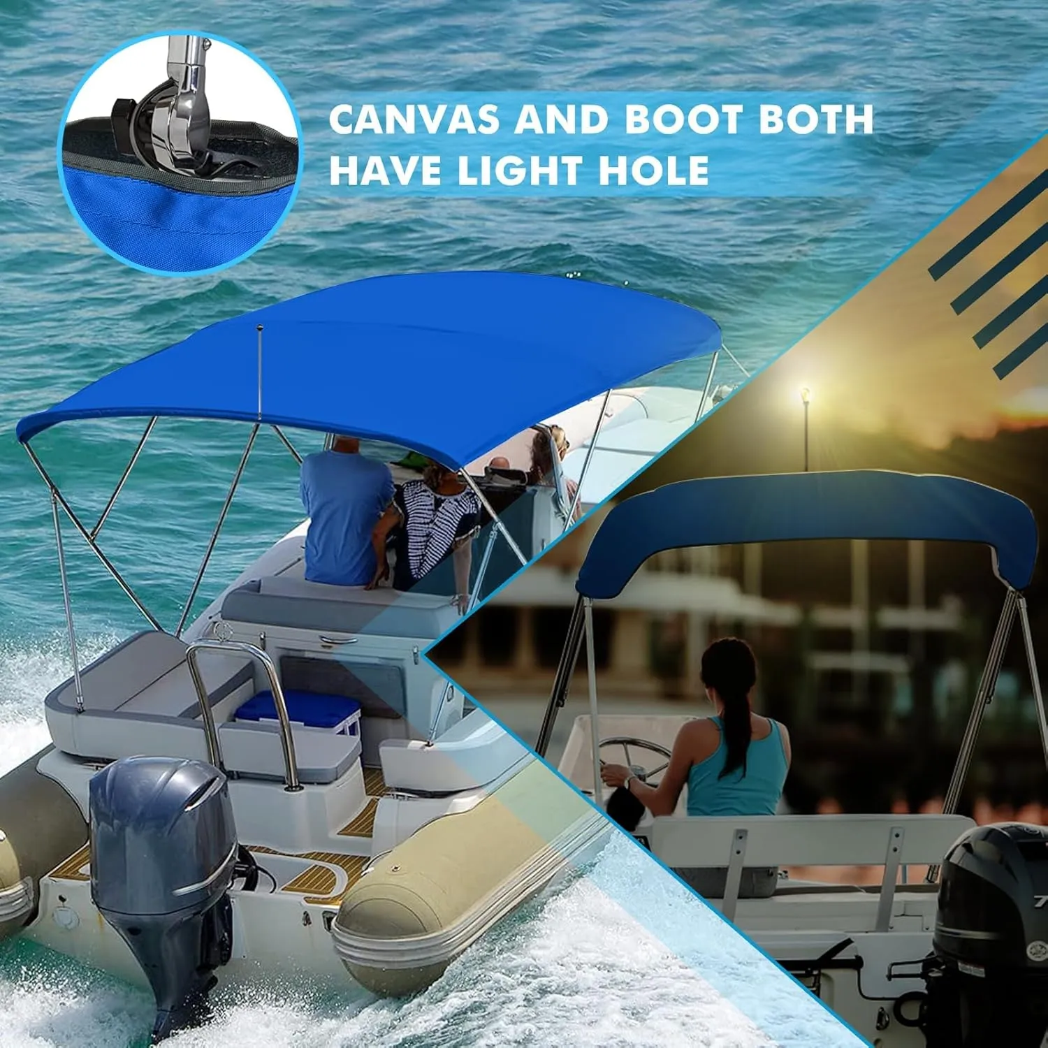 Bimini Top Replacement Canvas 900D Waterproof Bimini Top Cover Replace Canvas for Bimini Top Heavy Duty Replacement for Pontoon with Storage Bag,8'L 85"-90" W,Blue,Canvas Only