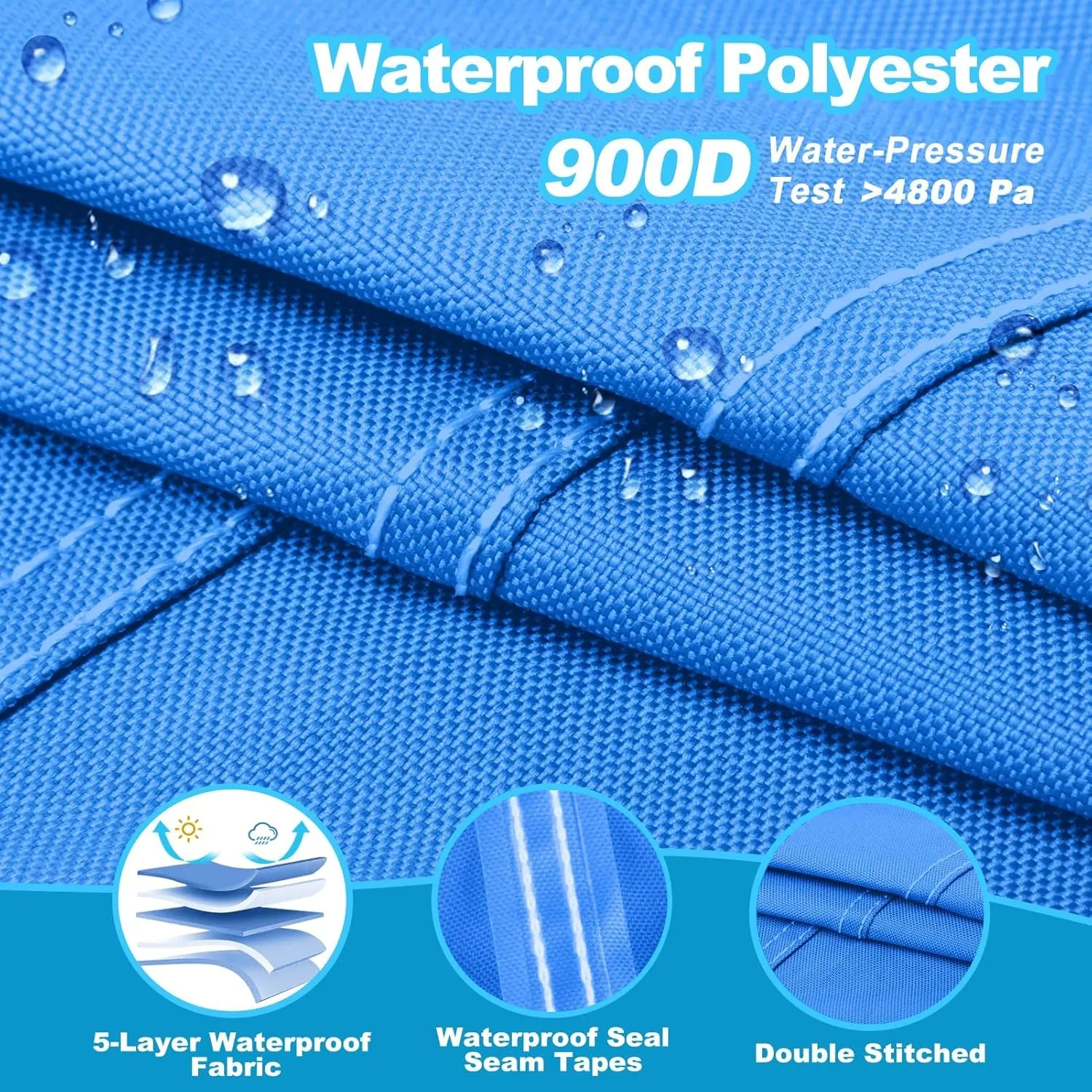 Bimini Top Replacement Canvas 900D Waterproof Bimini Top Cover Replace Canvas for Bimini Top Heavy Duty Replacement for Pontoon with Storage Bag,8'L 85"-90" W,Blue,Canvas Only