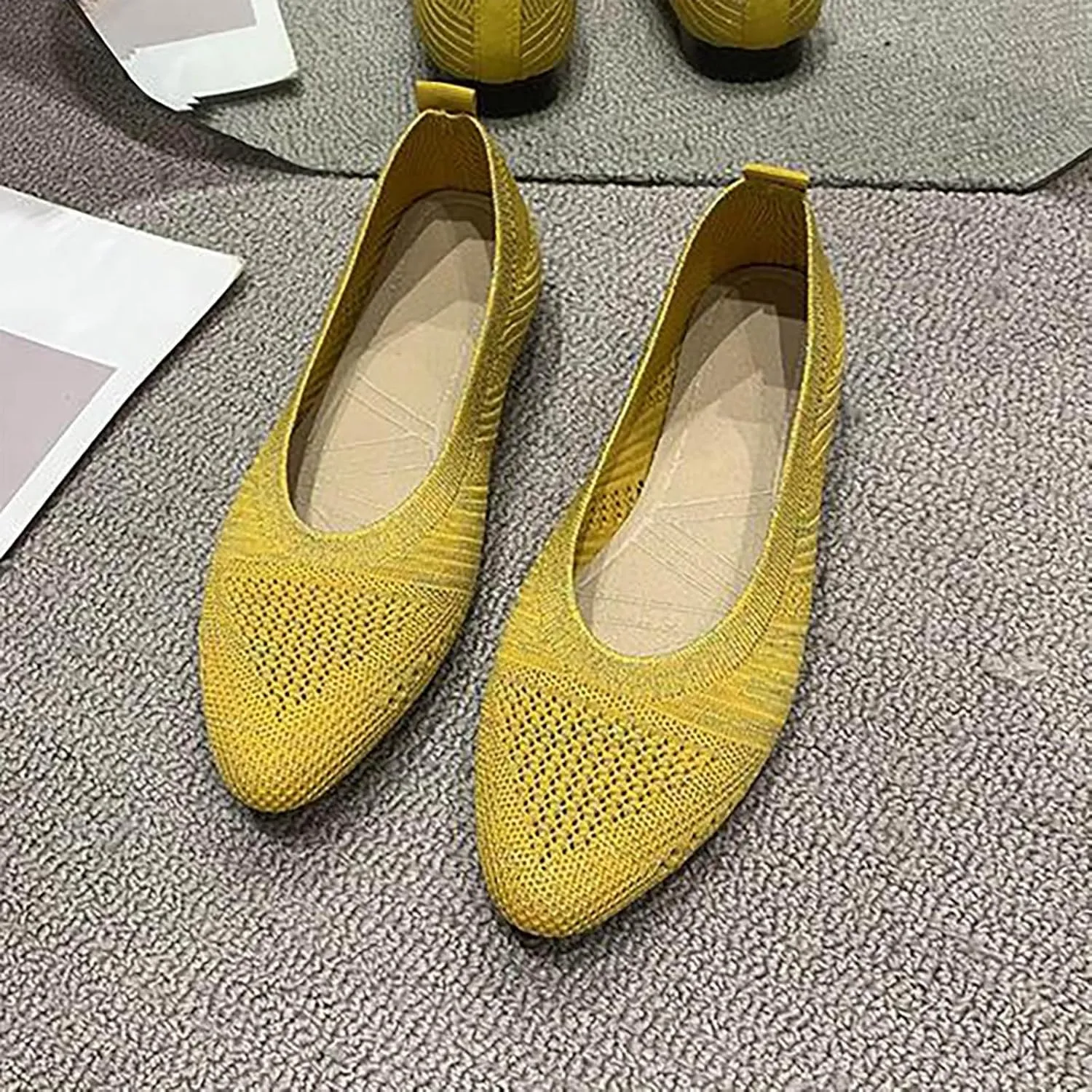 Black Flats for Women Women's Flats Flying Knitting Shoes New Shallow Flat Shoes Small Square Head Knitting Shoes Soft Sole