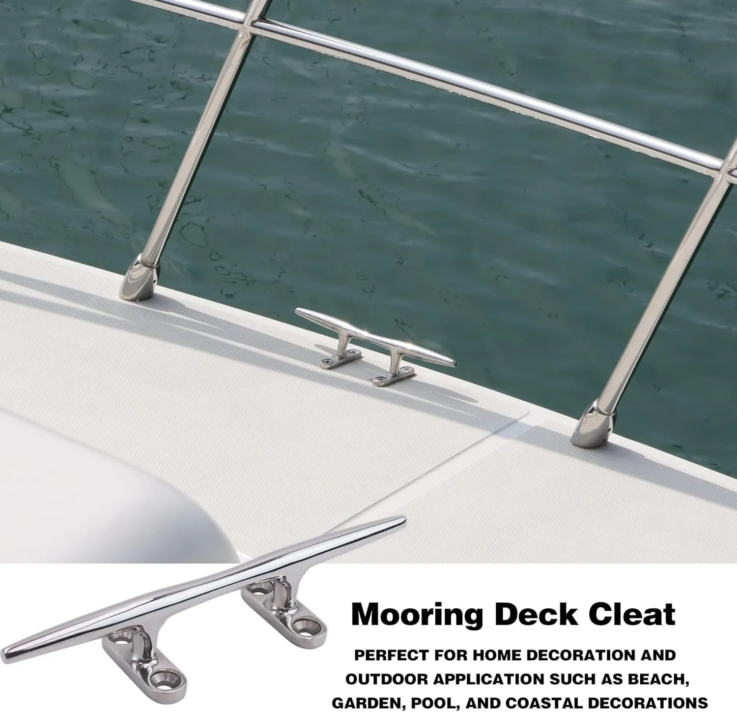 Boat Cleat 4 inch 5 inch 6 inch 8 inch 10 inch Open Base 316 Stainless Steel Dock Cleat Marine Grade Rope Cleat with Fasteners for Kayaks, Nautical Decor