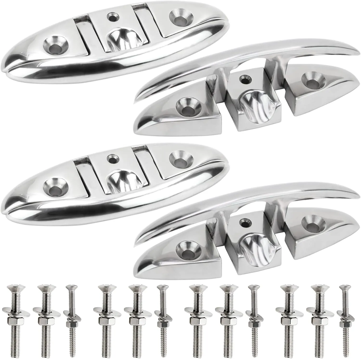 Boat Cleat 5" 6" 8 inch 316 Stainless Steel Folding Cleats Marine Grade Rope Cleat Flip Up Dock Cleat for Boat Kayak and Decoration with Fastener