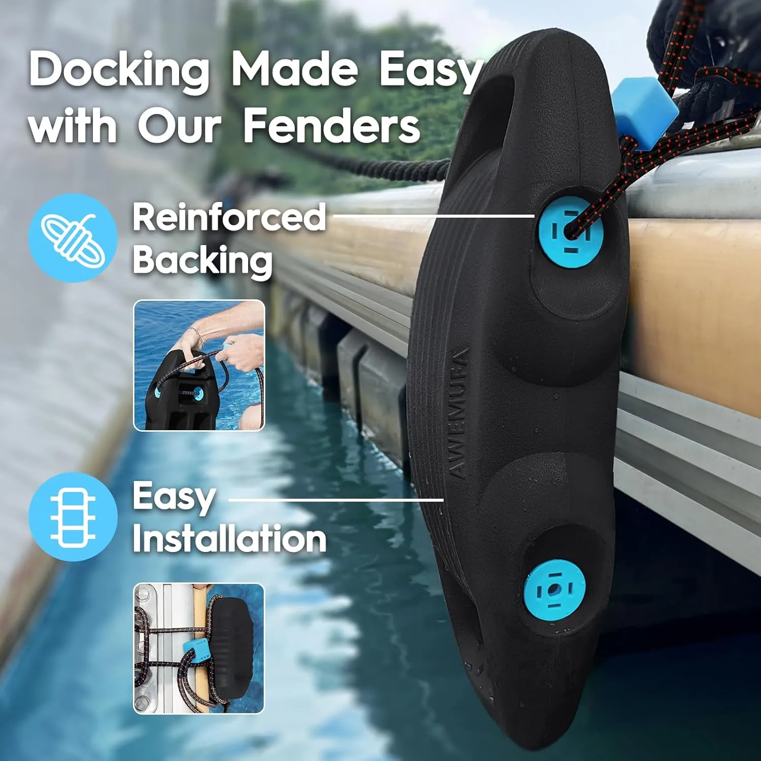 Boat Fenders Easy to Install Bumper for Docking Ideal Fender for Pontoon, Bass, Jet Ski and Fishing Boats