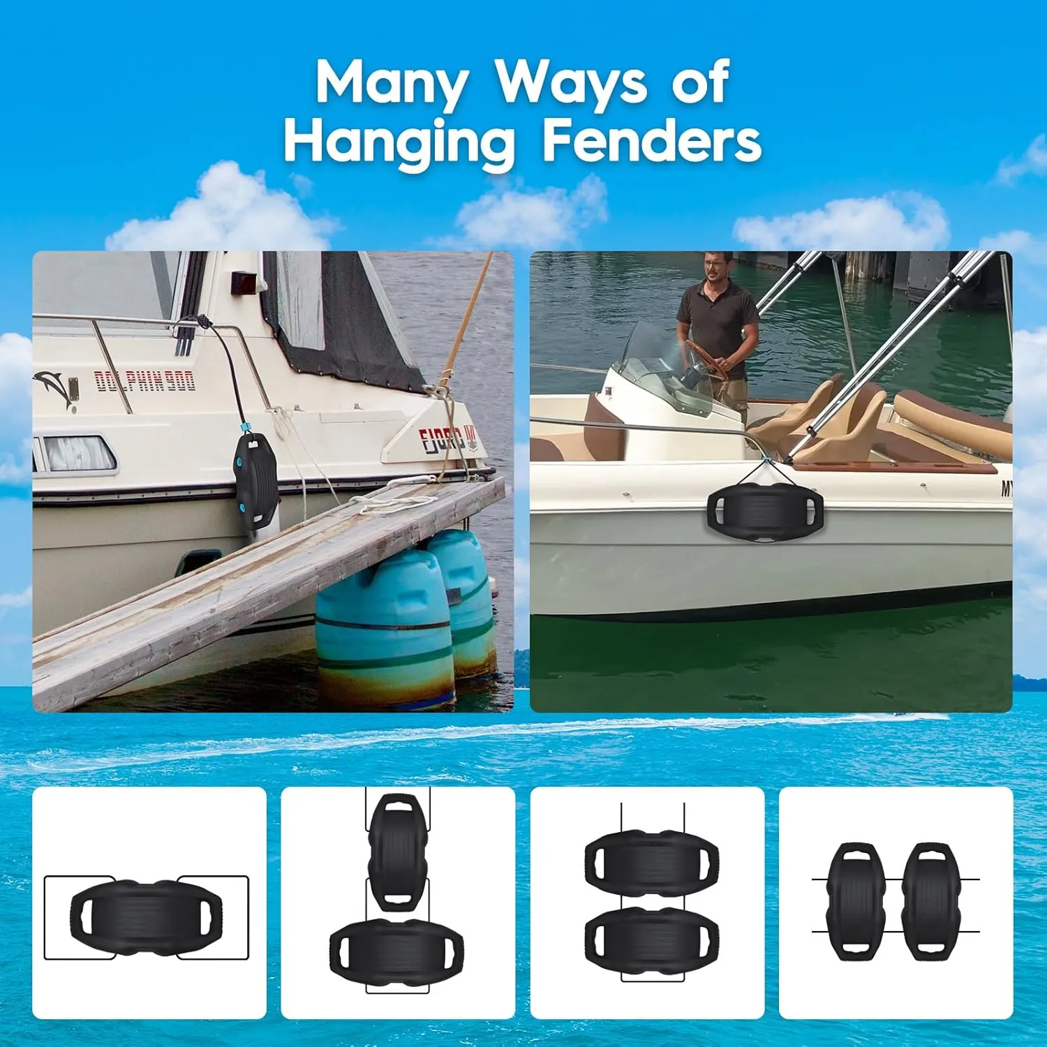 Boat Fenders Easy to Install Bumper for Docking Ideal Fender for Pontoon, Bass, Jet Ski and Fishing Boats