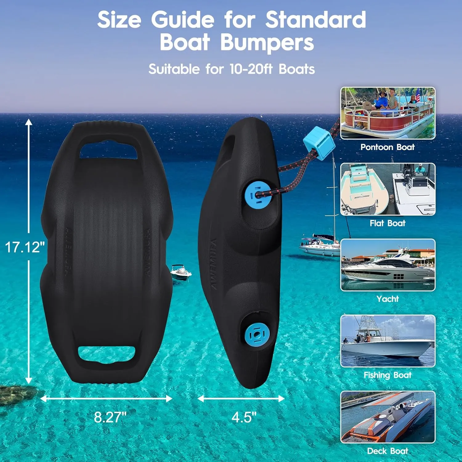 Boat Fenders Easy to Install Bumper for Docking Ideal Fender for Pontoon, Bass, Jet Ski and Fishing Boats