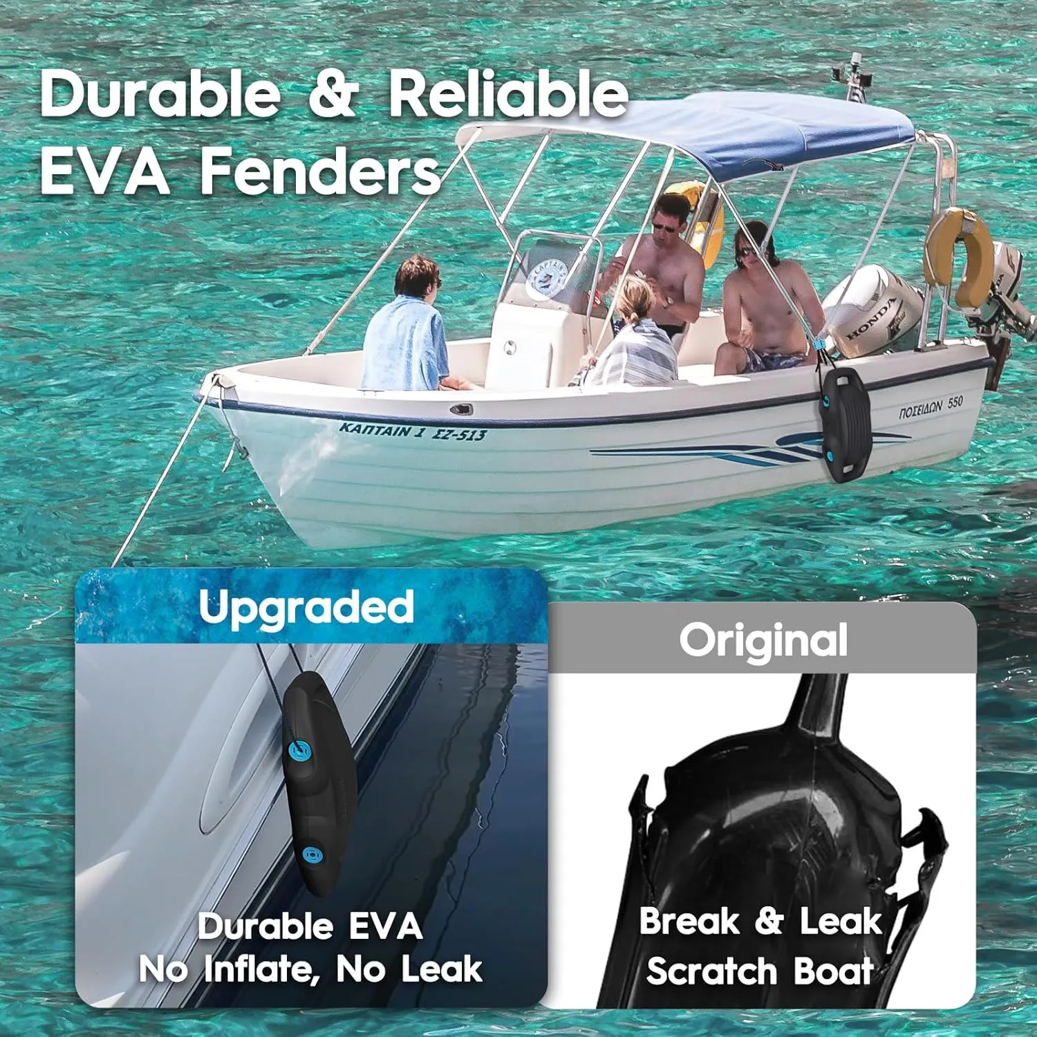 Boat Fenders Easy to Install Bumper for Docking Ideal Fender for Pontoon, Bass, Jet Ski and Fishing Boats