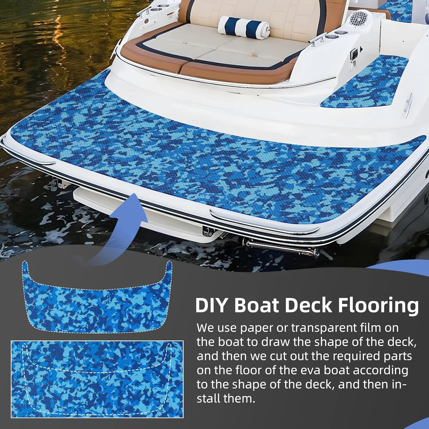 Boat Flooring 102"X 45/35/12" EVA Foam Boat Decking Flooring Non-Slip Camouflage Marine Flooring Mat With 3M Backing Adhesive Deck Boat Floor Suitable For Yacht Fish Boat Jetski Kayak Surfboard