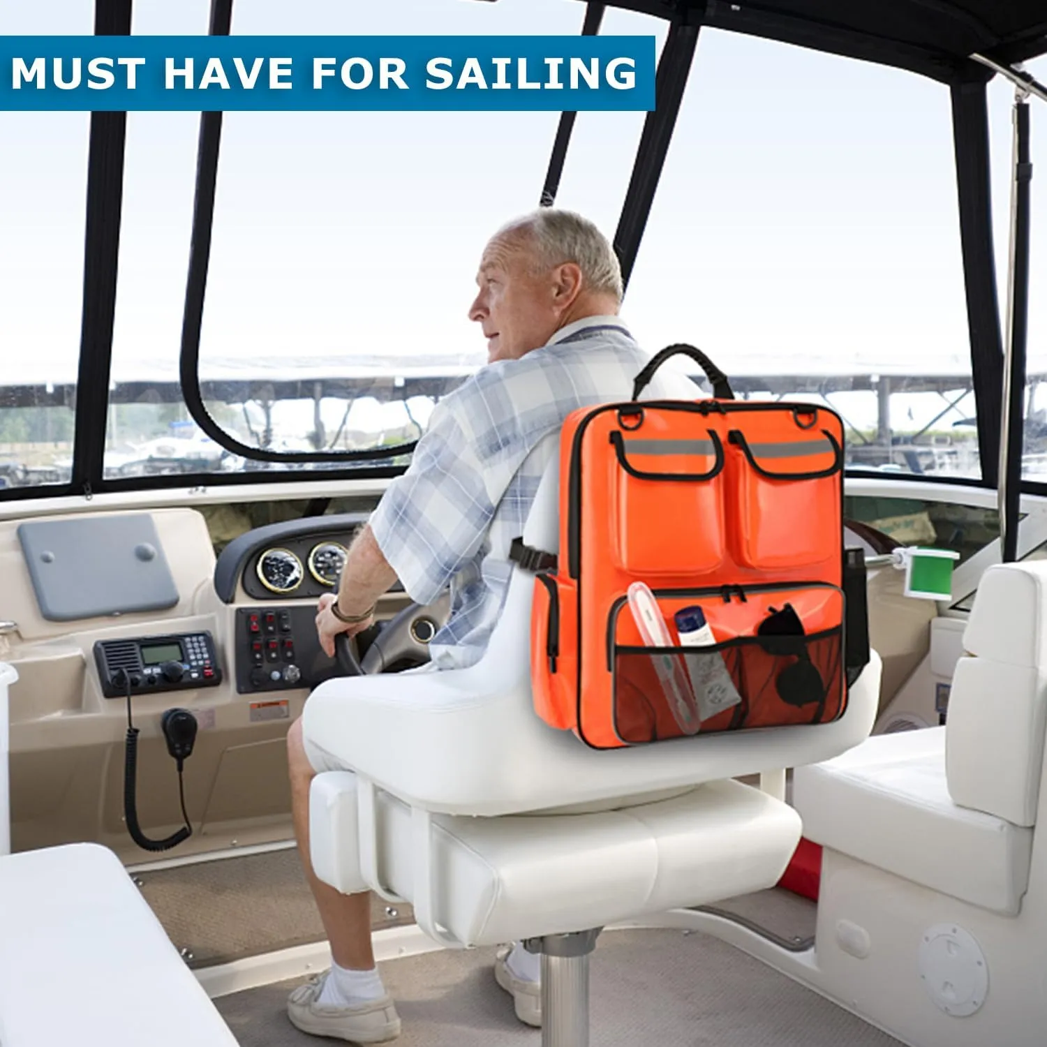 Boat Seat Organizer Bag Waterproof Boat Back Seat Carrying Bag Storage Backpack for Life Jacket, Swimsuit, Boating Accessories (Orange)