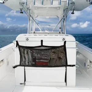 Boat Storage Bag with 3 Divisions Storage,Boat Life Jackets Bag,Mesh Suspended Storage Organizer Hold 4-6 Type II Life Jackets and Personal Belongings,Adjustable Boat Storage Bag Accessories