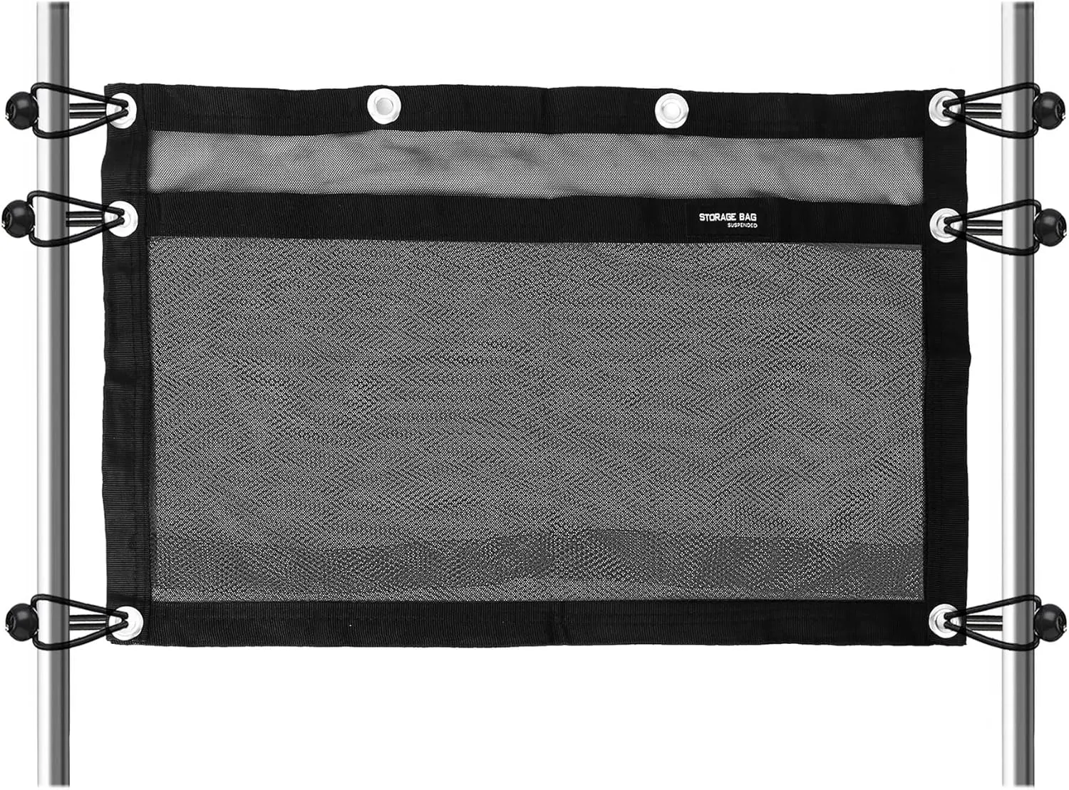 Boat Storage Bag,Polyester Boat Mesh Suspended Storage Bag,Black Boats Storage Mesh Pocket,Boat Seat Storage Bag for Leaning Post with 6 Positioning Elastic Loops. (24" L x 15" W)