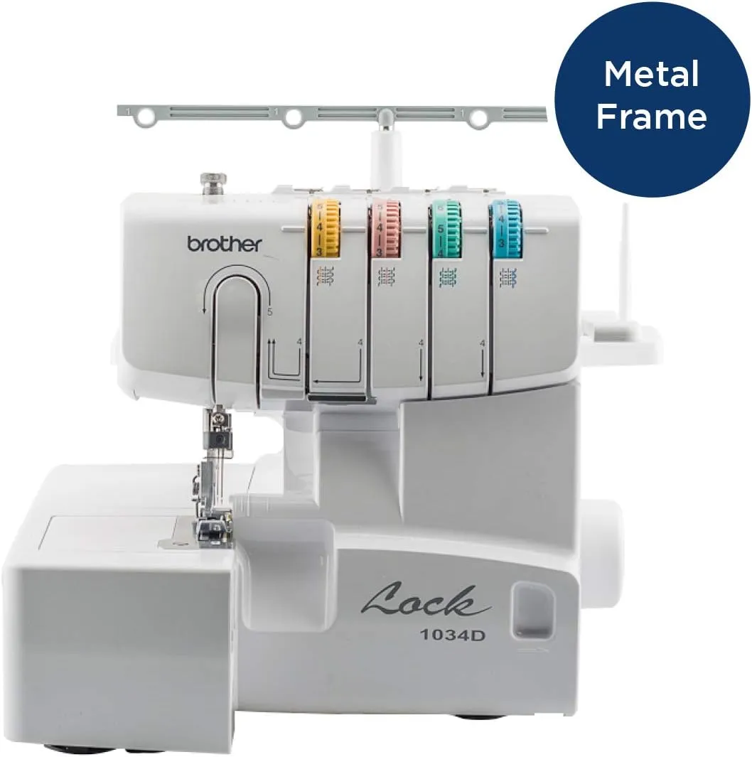 Brother Serger, 1034D, Heavy-Duty Metal Frame Overlock Machine, 1,300 Stitches Per Minute, Removeable Trim Trap, 3 Included Accessory Feet, White