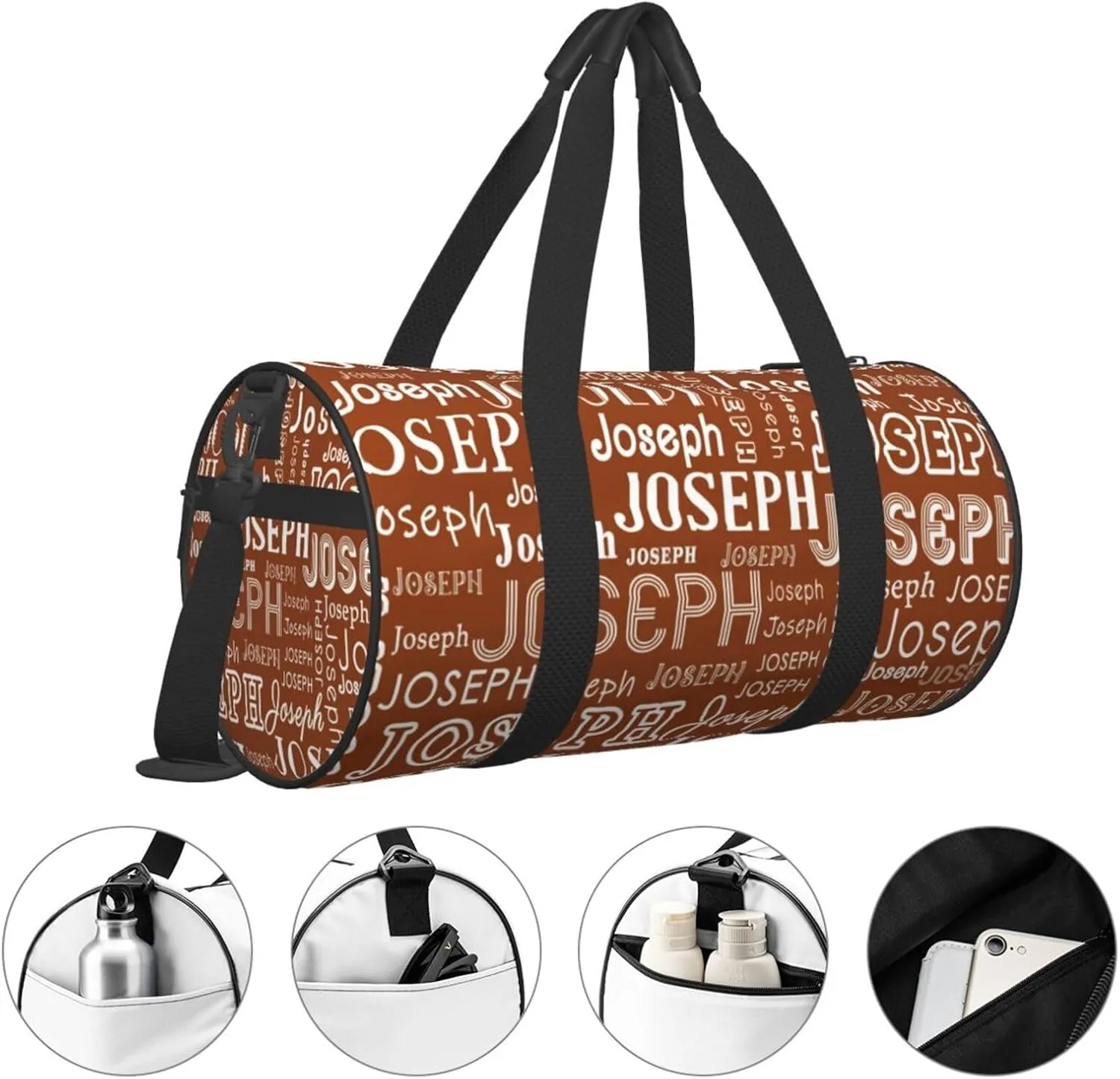 Brown Pattern Personalized Duffle Bag for Women Men Custom Sports Gym Dance Bag with Name Customize Cheer Bags for Travel Yoga Ballet Cheerleader Overnight Weekender Handbag