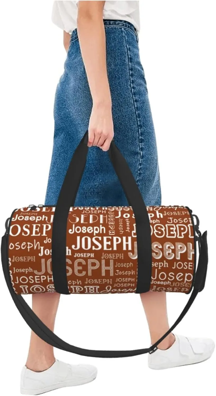 Brown Pattern Personalized Duffle Bag for Women Men Custom Sports Gym Dance Bag with Name Customize Cheer Bags for Travel Yoga Ballet Cheerleader Overnight Weekender Handbag