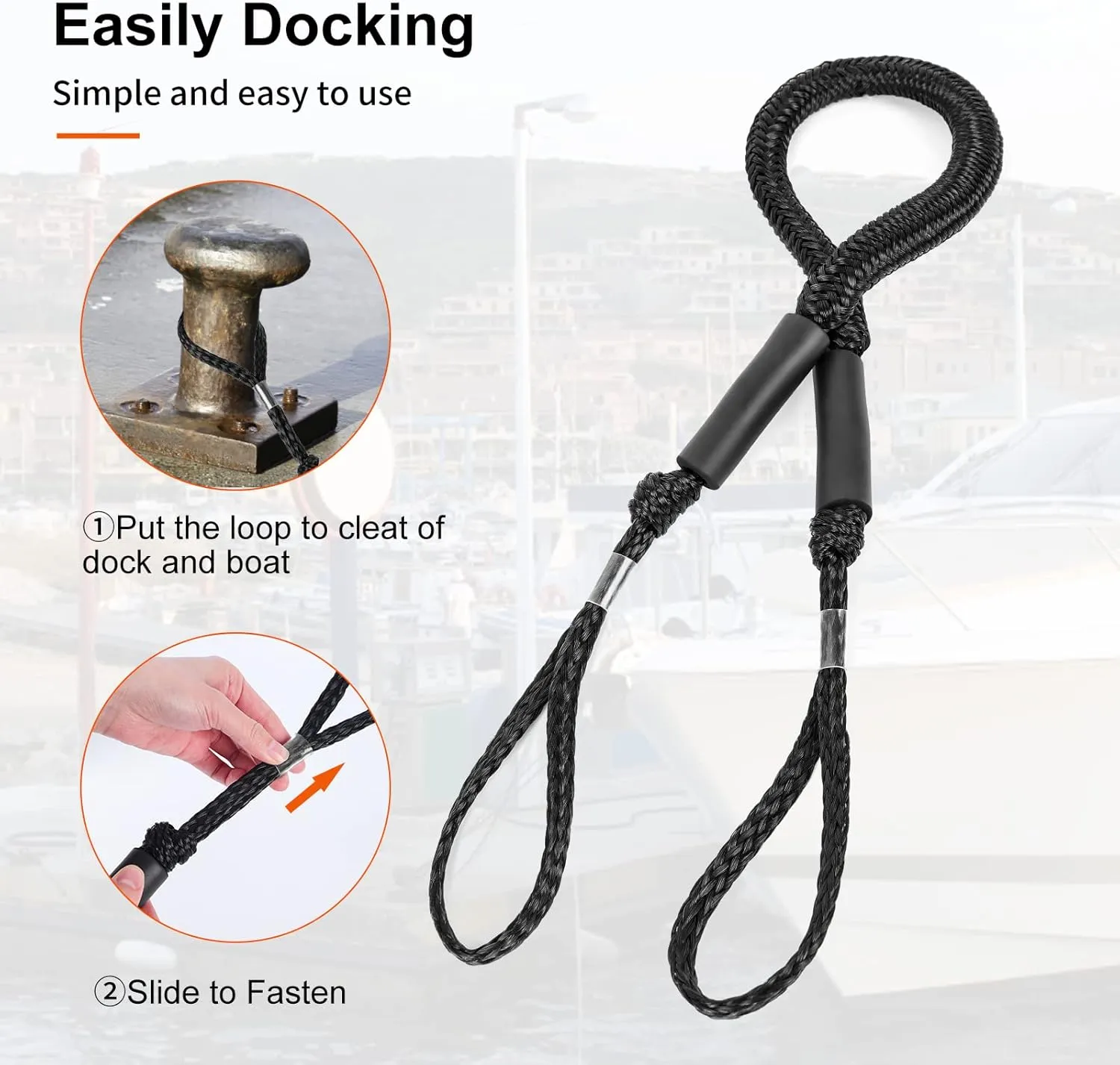 Bungee Dock Lines, 4 Feet Bungee Shock Cords Bungee Docking Rope Mooring Rope for Boat,PWC,Jet ski,Pontoon,Kayak,Canoe,Power Boat,Watercraft