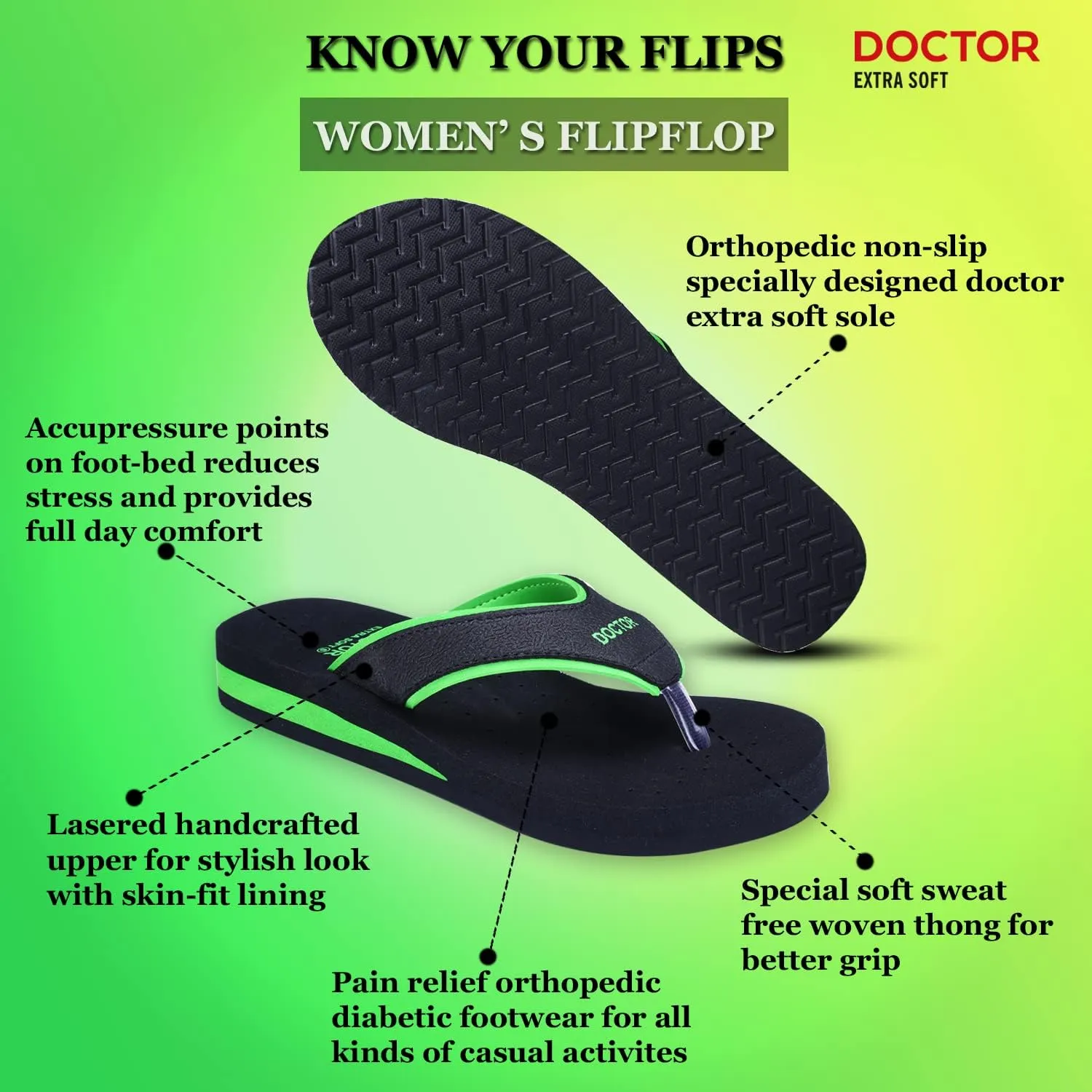 Care Diabetic Orthopedic Pregnancy Flat Super Comfort Dr Flipflops and House Slippers For Women's and Girl's D-18