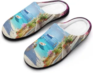 Cherry Blossoms Town Men's Slippers Winter House Shoes Bedroom Slipper Travel Hotel Slippers