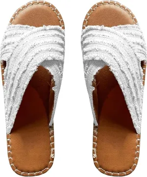 CLEO ESPADRILLE SLIDES- Womens Flat Slide Sandals Open Toe Espadrille Slip On Comfortable Cork leather Sandals