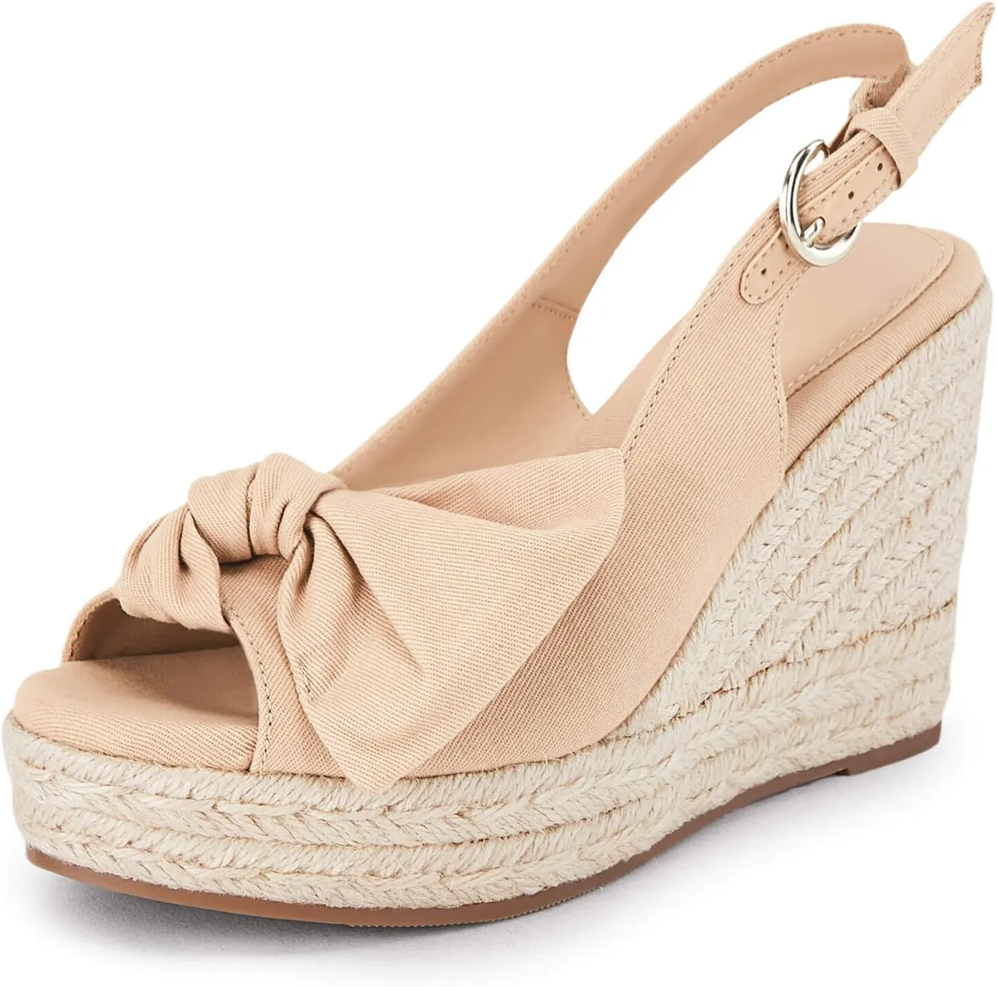 Coutgo Women's Peep Toe Wedges Heels Slingback Espadrille Platform Sandals Side Bowknot Casual Shoes