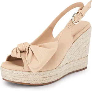 Coutgo Women's Peep Toe Wedges Heels Slingback Espadrille Platform Sandals Side Bowknot Casual Shoes