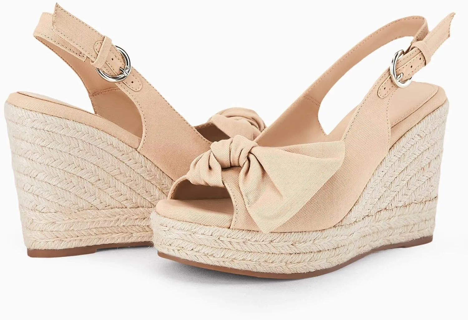 Coutgo Women's Peep Toe Wedges Heels Slingback Espadrille Platform Sandals Side Bowknot Casual Shoes