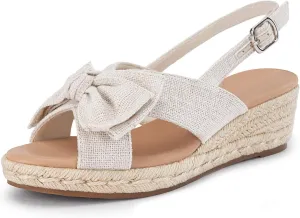 Coutgo Women's Platform Espadrille Wedge Sandals Slingback Bowknot Open Toe Casual Summer Dress Shoes