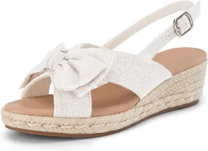 Coutgo Women's Platform Espadrille Wedge Sandals Slingback Bowknot Open Toe Casual Summer Dress Shoes