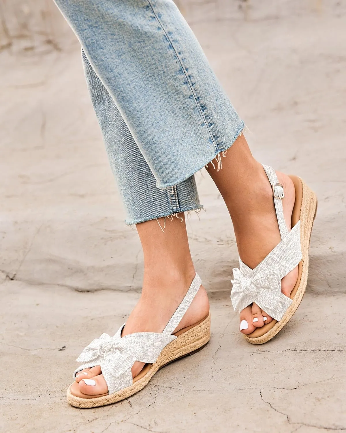 Coutgo Women's Platform Espadrille Wedge Sandals Slingback Bowknot Open Toe Casual Summer Dress Shoes