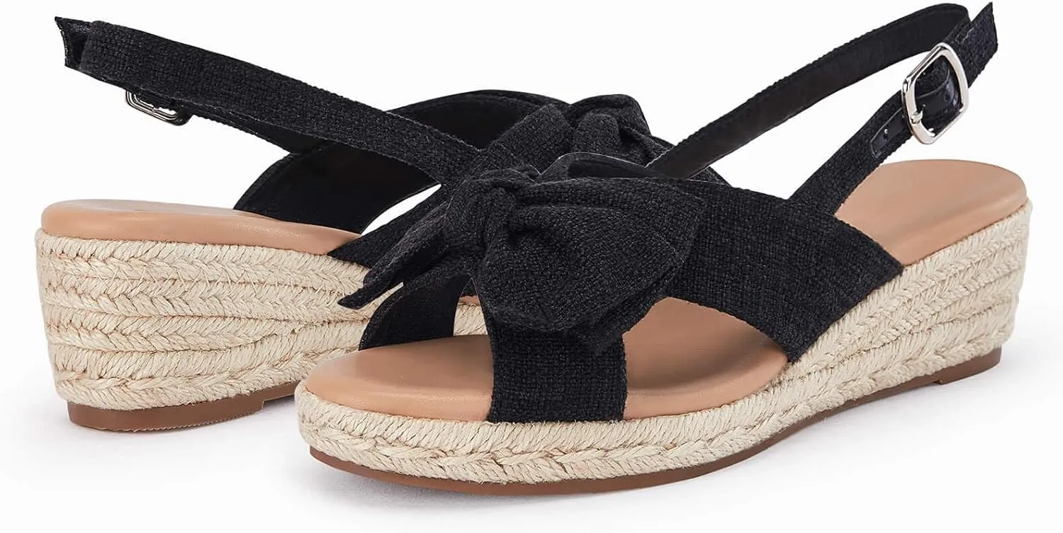 Coutgo Women's Platform Espadrille Wedge Sandals Slingback Bowknot Open Toe Casual Summer Dress Shoes