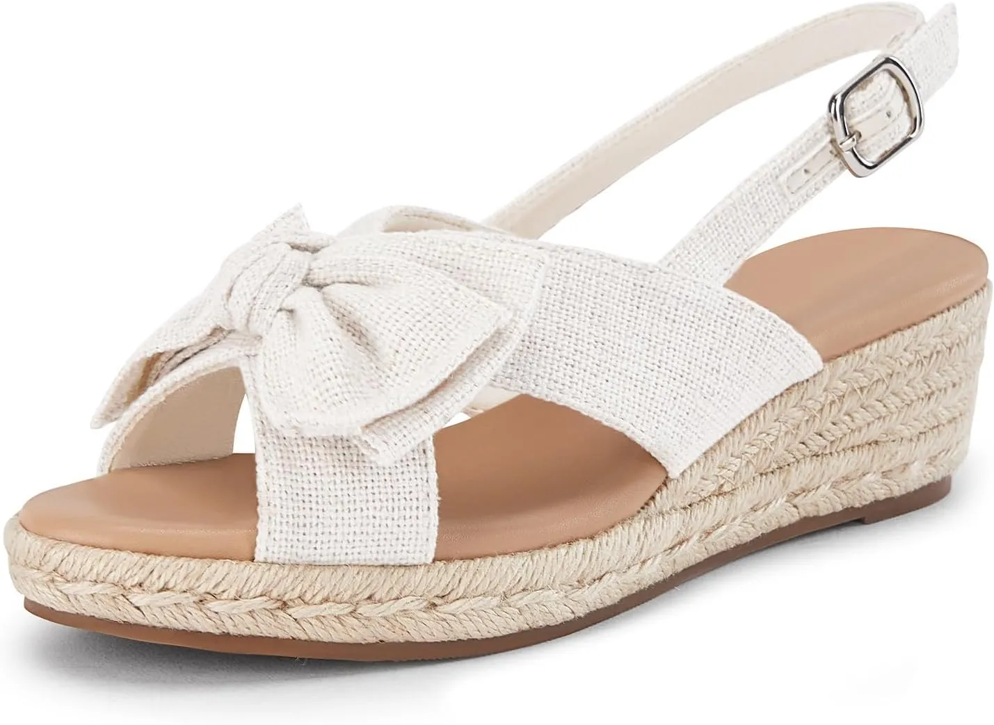 Coutgo Women's Platform Espadrille Wedge Sandals Slingback Bowknot Open Toe Casual Summer Dress Shoes
