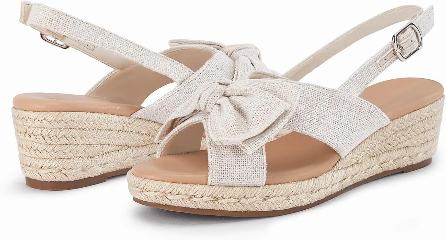 Coutgo Women's Platform Espadrille Wedge Sandals Slingback Bowknot Open Toe Casual Summer Dress Shoes