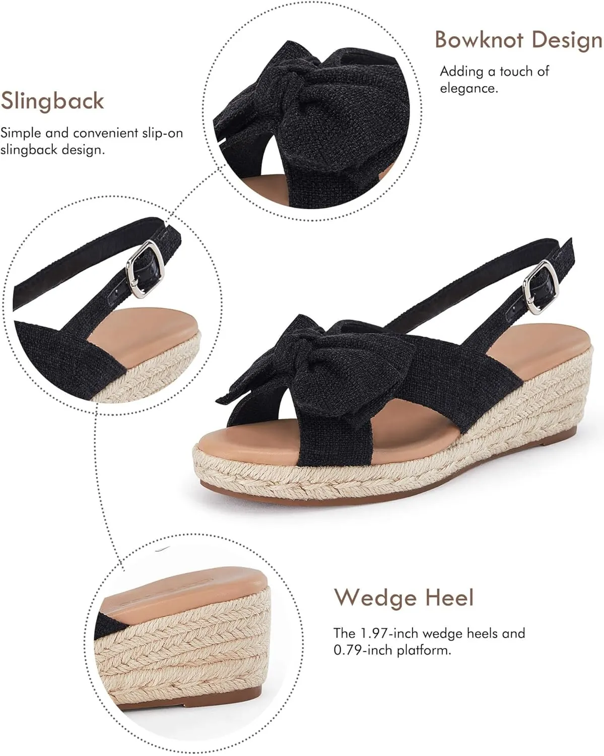 Coutgo Women's Platform Espadrille Wedge Sandals Slingback Bowknot Open Toe Casual Summer Dress Shoes