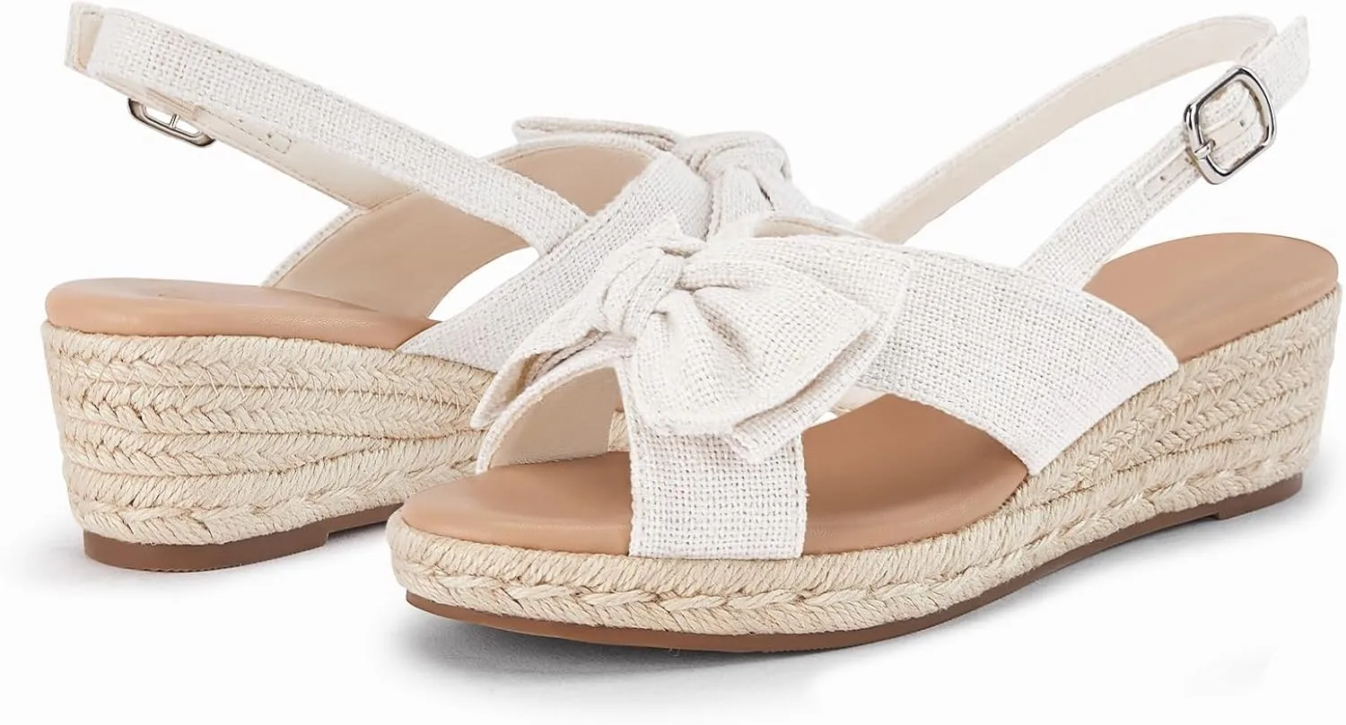 Coutgo Women's Platform Espadrille Wedge Sandals Slingback Bowknot Open Toe Casual Summer Dress Shoes