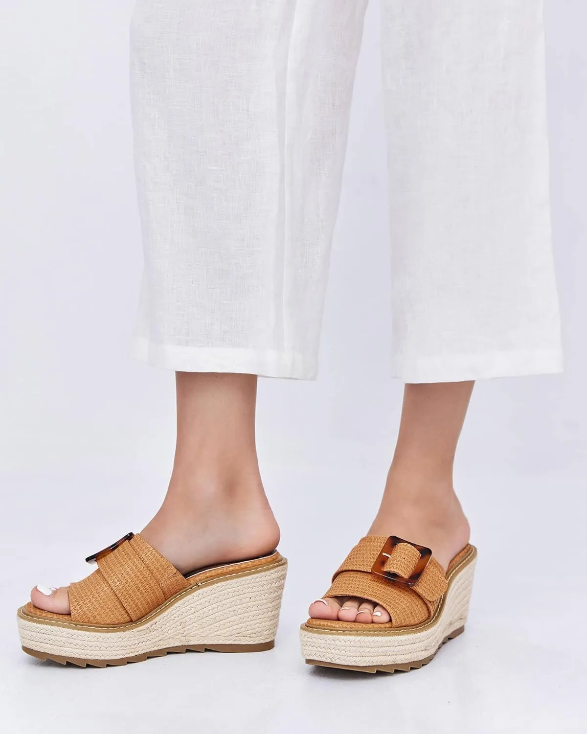 Coutgo Women's Wedge Platform Espadrille Slide Sandals Slip On Open Toe High Heels Buckle Casual Summer Shoes