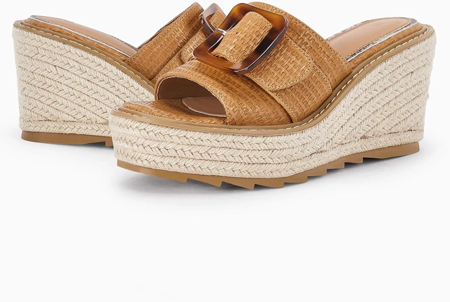 Coutgo Women's Wedge Platform Espadrille Slide Sandals Slip On Open Toe High Heels Buckle Casual Summer Shoes