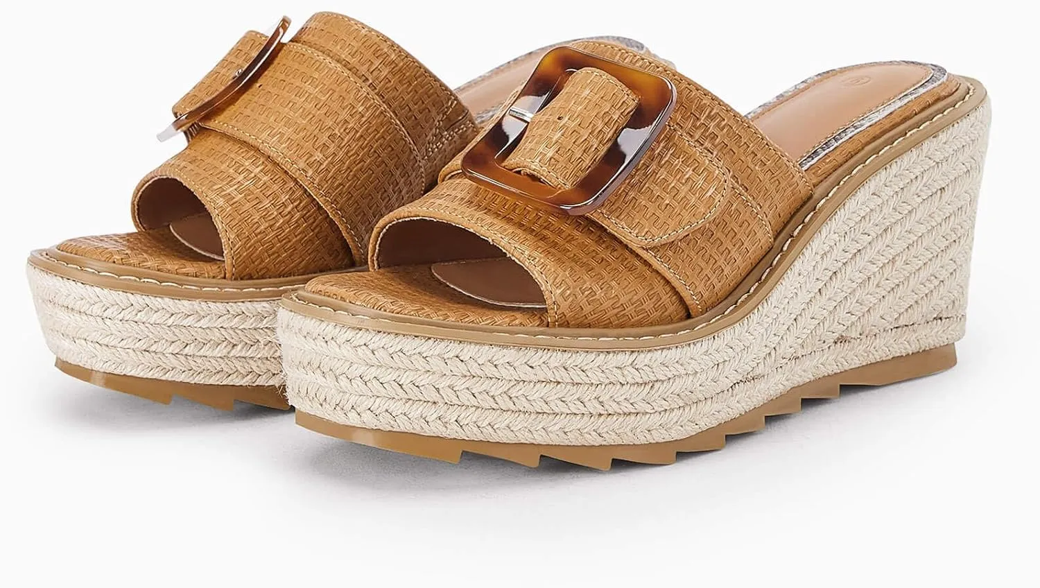 Coutgo Women's Wedge Platform Espadrille Slide Sandals Slip On Open Toe High Heels Buckle Casual Summer Shoes