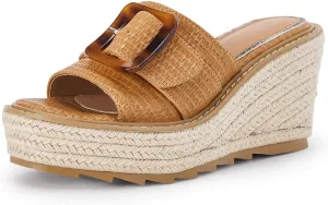 Coutgo Women's Wedge Platform Espadrille Slide Sandals Slip On Open Toe High Heels Buckle Casual Summer Shoes